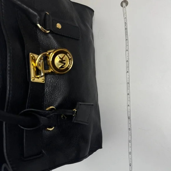 Michael Kors Hamilton Medium Saffiano Leather Handbag w Gold Rock Black - Picture 11 of 11